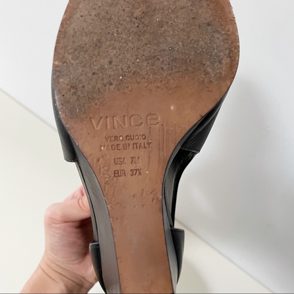 Vince Katia wedge heel black leather open toe heel shoes sandals - Picture 8 of 9
